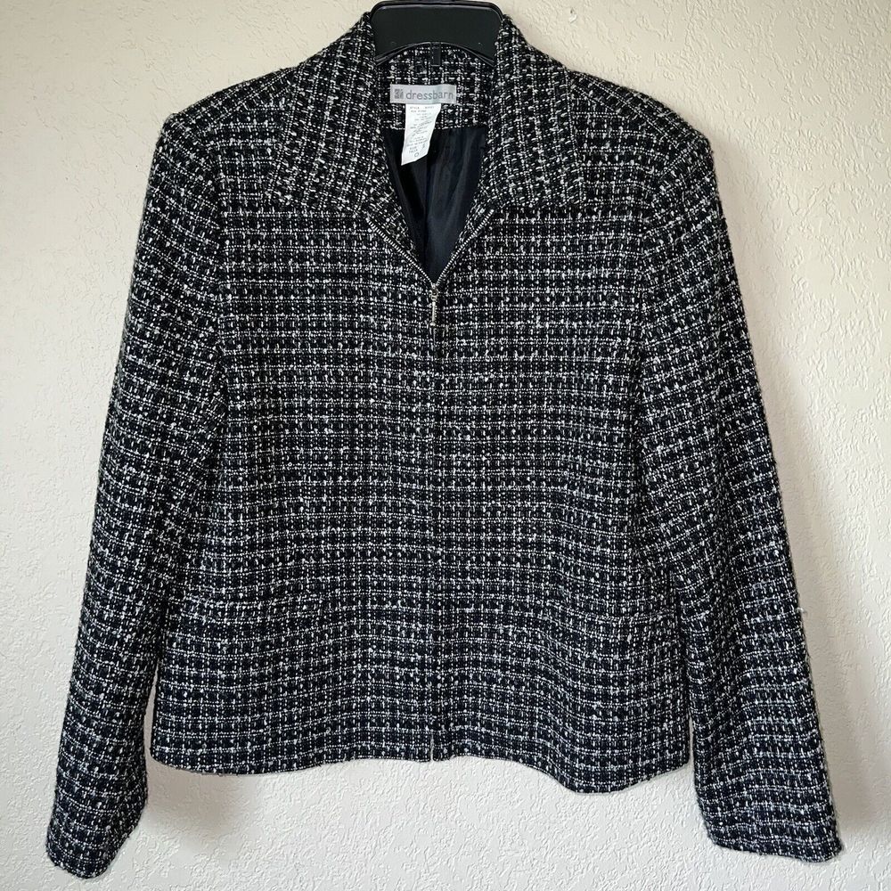 Dress Barn Size 16 Black Tweed Zipper Blazer